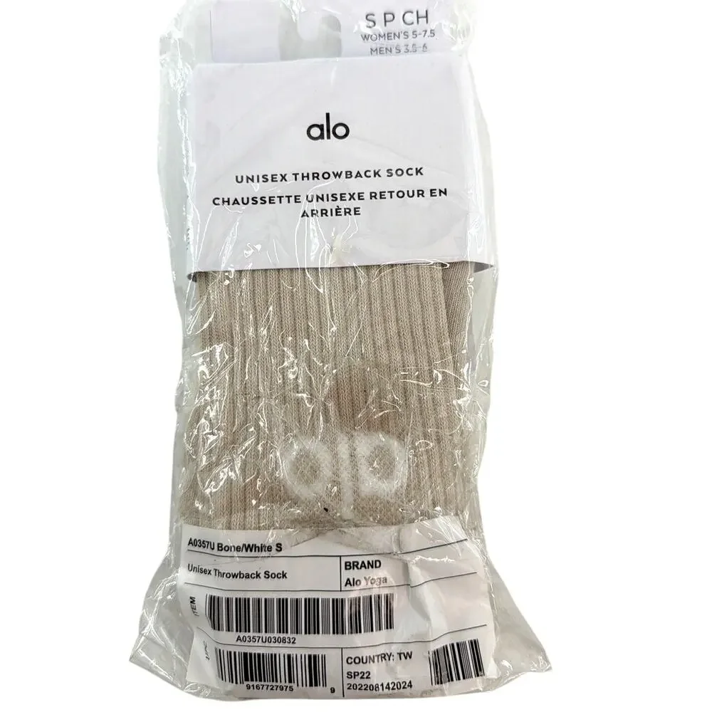 Alo Yoga Unisex Bone White Throwback Socks Size S